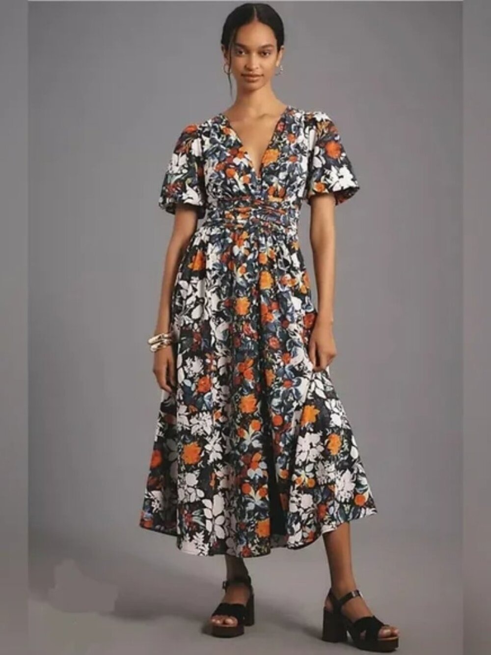 Anthropologie Katerina V-Neck Button Front Dress